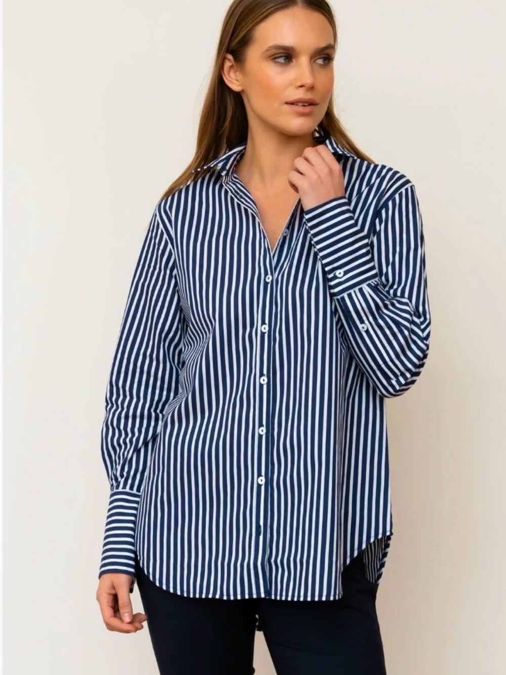 Shirty. Australia Elise Trim Girlfriend Shirt Navy Stripe XS - Picture 2 of 5